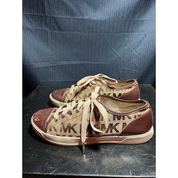 Michael Kors Brown and Beige Lace Up Low Sneakers Size 8m/9.5w - Picture 1 of 6